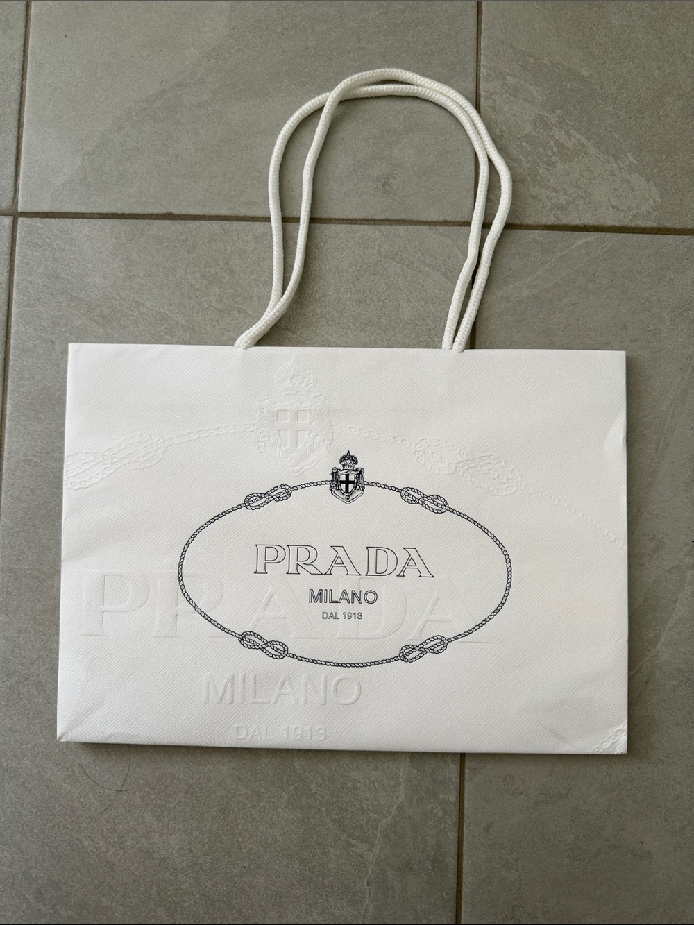 Prada White Embossed Logo Shopping Bag